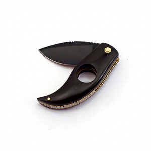 Cortador de Cigarros Redondo al por Mayor, Cuchillo de Bolsillo de Acero de Damasco con Mango de Cuerno de Búfalo, Accesorios para Cigarros - Product Image 1