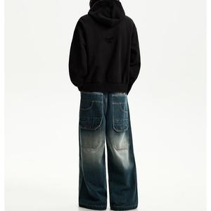 Jean cargo bleu délavé surdimensionné à jambes larges et amples, style skater, avec plusieurs poches, pour homme - Product Image 3