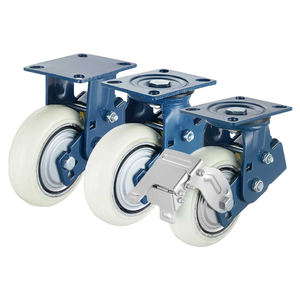 4 5 6 8 Polegada Heavy Duty Double Spring Shock Absorbing Casters Cozimento Azul Pintura Ferro Fundido PU Rodas Mola Carregada Rodízios - Product Image 3