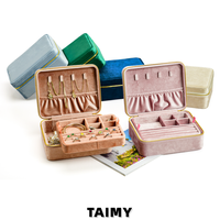 Boîte à bijoux en velours rectangulaire à double couche avec fermeture éclair, personnalisable avec logo, pour le rangement des bijoux des femmes au quotidien et en voyage