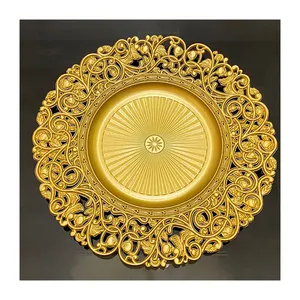 Luxury Gold Charger Plates Wedding Transparent Reusable Pp Plasticcharger Plates For Events Wedding Party Banquet