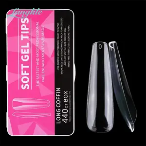 Fangkle wholesale 500 tips coffin artificial false nails french style extra long c curve nail tips