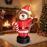 Ours de Noël gonflable agitant la patte avec combinaison rouge et canne en sucre pour la décoration extérieure de jardin et de magasin, accessoire d'ambiance festive
