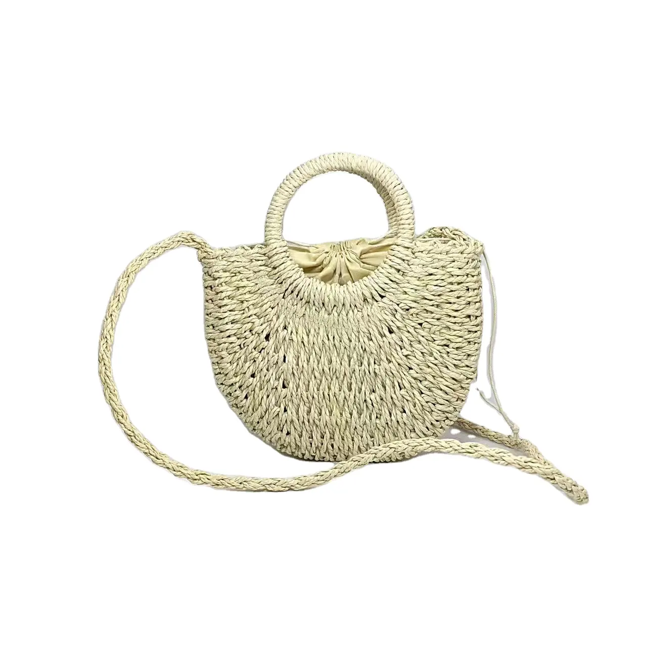 Bolsa de palha rodada de ombro feminina, casual, tecido, cesta, bolsa geométrica, casual, para mulheres