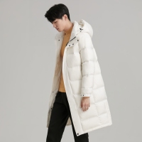 Manteau d'hiver rembourré à capuche noir pour homme, parka longue et chaude avec poignets à boutons-pression et poches latérales