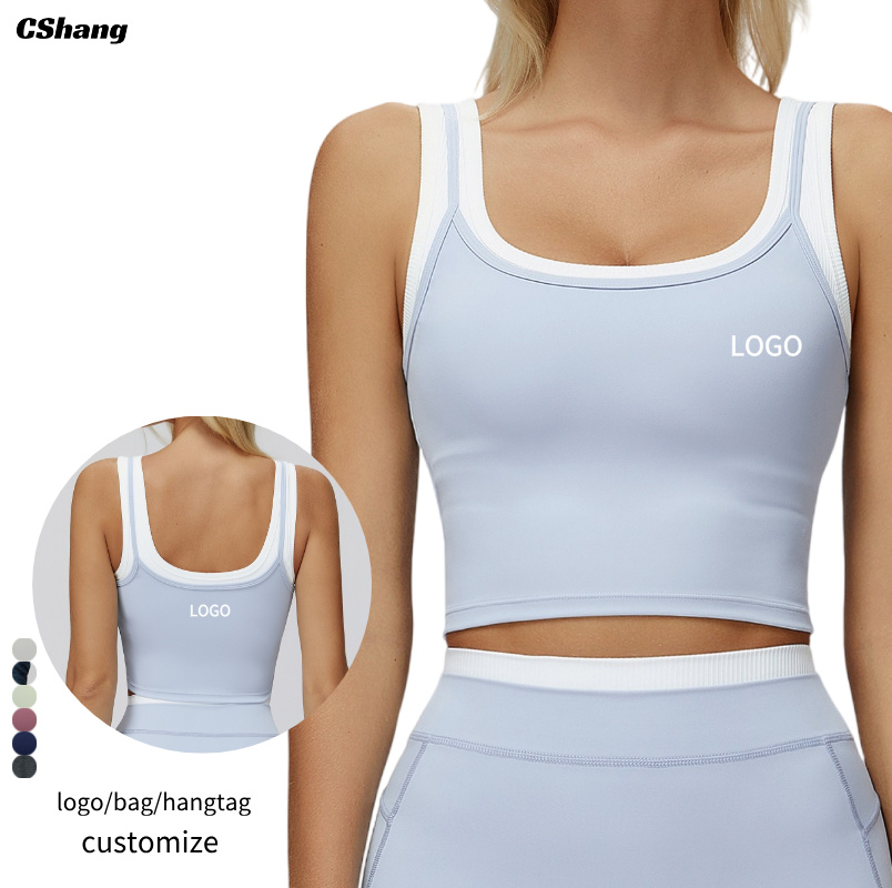 Plus Size Front Quick Drying Running Yoga Crop Stretch Breathable Double Layer Workout Gym Sports Tank Top Women Activewear