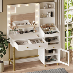 Lüks Modern Makyaj Masası, Işıklı Ayna ve Depolama Alanı ile Banyo ve Güzellik Salonu Kullanımı İçin - Product Image 2