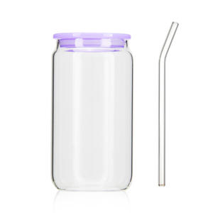 16oz Clear Borosilicate Glass Drinkware <strong>Mason</strong> <strong>Jar</strong> Beer Can Shaped with Colored Lid and Straw - Product Image 6