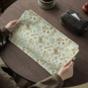Alfombrilla de té con diseño de pez koi en brocado de estilo chino tradicional, tela retro, nuevo estilo chino, aislante térmico de doble cara y - Product Image 1