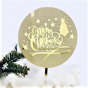 <span class=keywords><strong>2022</strong></span> joyeux noël et joyeux nouvel an gâteau Toppers Laser miroir acrylique décoration de fête gâteau insertion - Product Image 1