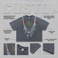 Camiseta retro americana de manga corta, de corte holgado, de una sola pieza, con estampado de collar réplica personalizado, de 300 gramos, con efecto lavado y desgastado.