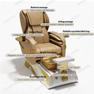 Sillón de Pedicura Profesional de Lujo, Eléctrico, <span class=keywords><strong>con</strong></span> <span class=keywords><strong>Masaje</strong></span>, Dorado y Blanco, para Lavado y Remojo de Pies - Product Image 5