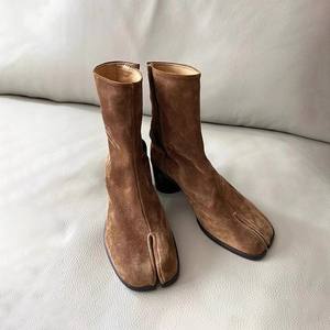 Bottes à talon carré amincissant mi-mollet en cuir véritable à bout fendu pour femme, style Niche, polyvalentes au quotidien - Product Image 2