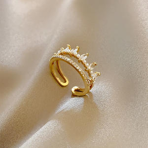 แหวนมงกุฎชุบทอง 18k รุ่นใหม่ล่าสุด แหวนมงกุฎประดับเพชร CZ และไข่มุก ปรับขนาดได้ แหวนเพชรเปิดประกายวิบวับ - Product Image 6