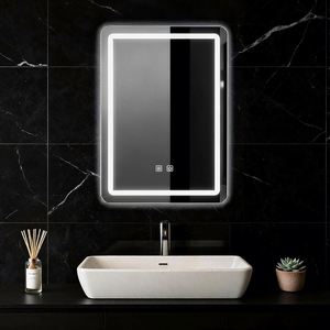 Miroir de maquillage intelligent anti-buée avec éclairage LED, écran tactile, design carré moderne, durable, facile à nettoyer, pour la salle de bain - Product Image 1