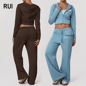 ชุดวอร์มผู้หญิงไซส์ใหญ่ RUIQUWIN 2026 สีพื้น ระบายอากาศได้ดี เป็นมิตรกับสิ่งแวดล้อม เนื้อผ้านุ่ม น้ำหนักเบา เสื้อฮู้ดและกางเกงขายาว 2 ชิ้น - Product Image 1