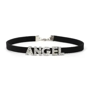 Vòng Cổ Choker Tên Chữ Cái Đính Đá Cho Nữ Vòng Cổ Choker Da Nhung Đen Goth Trang Sức Tự Làm Hóa Trang