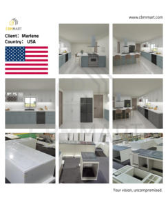 خزانة مطبخ من الخشب المصقول المصقول المصقول المصقول بتصميم ملون من cbmmt بقشرة خشبية مع جزيرة رخامية - Product Image 6