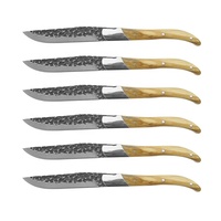 Nouvelle collection de couteaux à steak Laguiole en acier inoxydable, lame martelée, manche en bois d'olivier