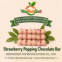 Barres de chocolat croquantes aux fraises et aux billes de tapioca éclatantes, qualité supérieure, vente en gros OEM, collation amusante en vrac, carton de 10 kg, directement de l'usine