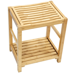 Simple <b>bathroom</b> <b>stool</b>, easy to store, suitable for hotel and home use, attractive double-layer bamboo <b>stool</b> for <b>bathroom</b> - Product Image 2