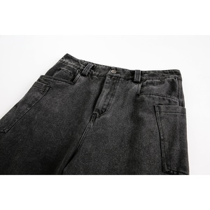 ANSWER <span class=keywords><strong>ME</strong></span> Unisex Retro Washed Denim Pantalones Trendy Loose Straight Black Jeans K369 High/Mid Waist Streetwear Solid/Print - Product Image 1