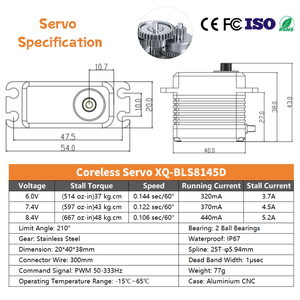Servo Digital XQ POWER 40KG 45KG, Servo Impermeable sin Escobillas, Motor con Engranajes Metálicos, Escala 1/5, Servo de Dirección RC - Product Image 5