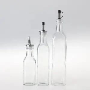 250ml 500ml 750ml Empty Square Kitchen Containers Vinegar Hot Sauce Olive Oil Glass Bottles With Spout