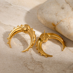 <b>Cuff</b> <b>Earrings</b> Moon Shape 18k Gold Plated Stainless Steel Polished Geometric Design Fashion Jewelry For Women - Product Image 3