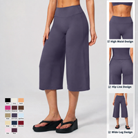Pantalon de yoga large personnalisé avec logo pour femme, taille haute, coupe courte, ample et décontracté, idéal pour l'entraînement, la gym et la détente
