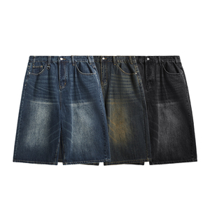 Jeans courts à jambes larges délavés à la mode pour hommes Jeans noirs délavés vintage pour hommes Pantalons en jean pour hommes bon marché - Product Image 1