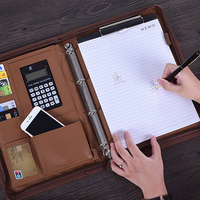 Fournitures de bureau A4 logo personnalisé en cuir à glissière padfolio portefeuille document sac 4 classeur à anneaux dossier avec poignée
