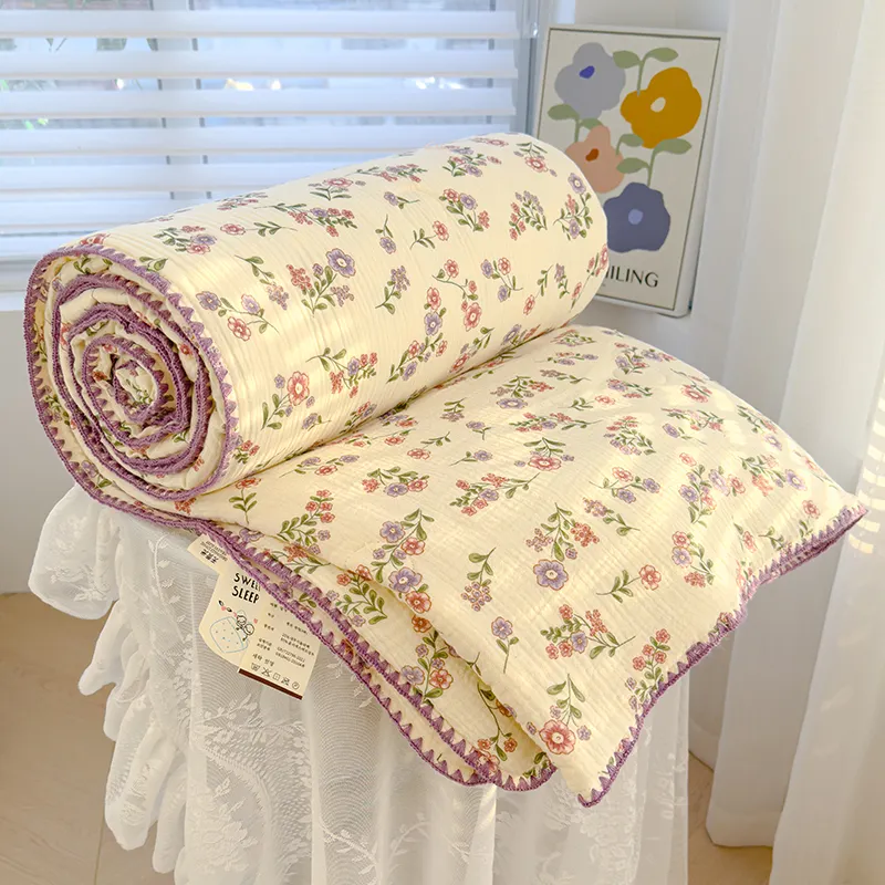 Wholesale Pure organic cotton linen quilted quilt blanket blankets korea bedding set 100% linen stonewashed quilted duvet cover
