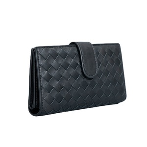 Elegante Cartera Larga de Cuero Genuino para Hombre, Textura Trenzada a Mano, Cierre de Botón, Patrón Geométrico, Función Antirrobo para Uso Urbano - Product Image 1