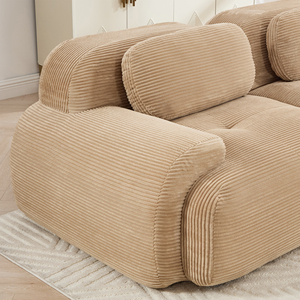 Divano Modulare a Tre Posti con 3 Pouf in Velluto a Coste, <span class=keywords><strong>Design</strong></span> Moderno, Imbottitura in Cotone, Senza Montaggio, Ultra-Largo Curvo per Soggiorni - Product Image 5