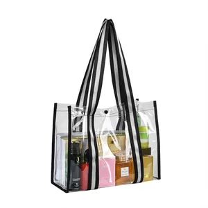 OEM PVC Clear Tote Bag Stadium Approved Totebag for Sports Games Work Concert See Through Shopping Bags Transparent Handbags