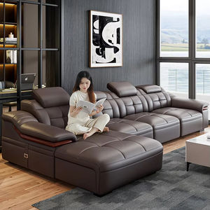 Современный роскошный модульный диван-секционный гарнитур из натуральной кожи для гостиной с ножками из нержавеющей стали - Product Image 1
