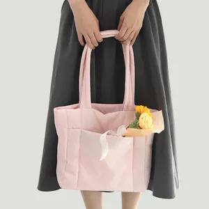 Biểu Tượng Tùy Chỉnh Màu Hồng Mềm Mại Bền Rộng rãi Nylon Nóc Phụ Nữ Shopper Shopper Shoulder Tote Túi Phù Hợp Với Hầu hết 16 Inch Máy Tính Xách Tay