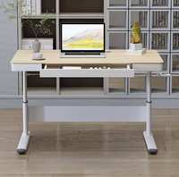 Bureau moderne minimaliste avec cadre en métal blanc et tiroir de rangement, poste de travail réglable en hauteur pour le bureau à domicile et l'étude