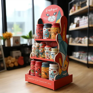 Tùy chỉnh Trung Quốc Nhà cung cấp cửa hàng Pet đồ ăn nhẹ hiển thị trường hợp sóng hiển thị các tông đứng cho sản phẩm vật nuôi - Product Image 1