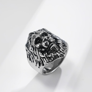 Retro-<b>style</b> Western hip-hop ring with a powerful lion <b>head</b> design, made of titanium steel, perfect for men. - Product Image 4