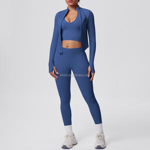 Vêtements de sport pour femmes à séchage rapide, taille amincissante, ensemble de yoga trois pièces, uni, course en plein air, ensemble de sport, vêtements de fitness grande taille - Product Image 3