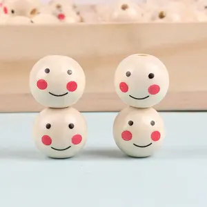 20mm Natural Wood round beads wood painted beads wood smile face beads for diy jewellery accessories