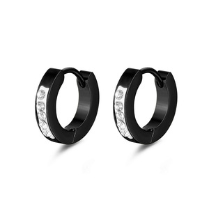 <b>Huggie</b> Earrings Round Zircon Stainless Steel For Men And Women Fashion Jewelry Black <b>Silver</b> Gold Color Available - Product Image 2