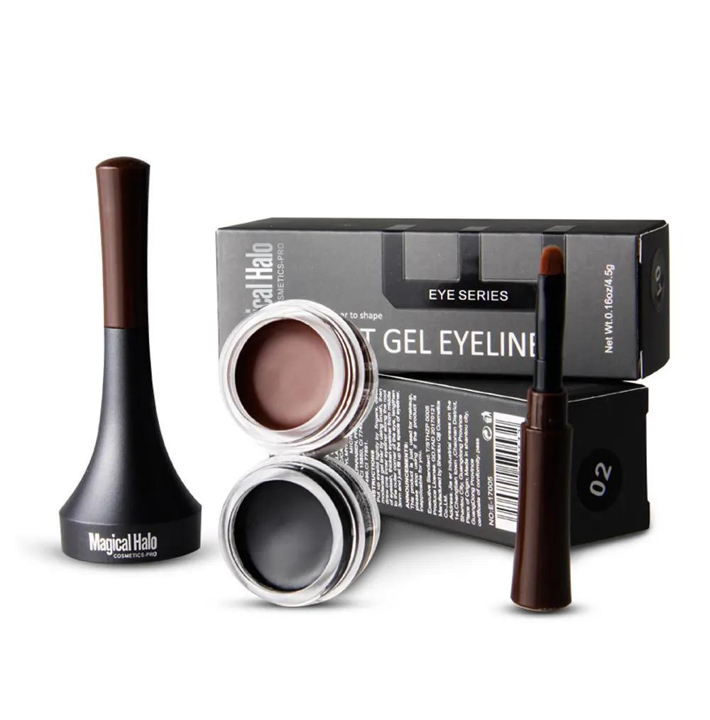 Private Label Cosmetics 2 In 1 Black Brown Eyeliner Cream Long Lasting Waterproof Makeup Cosmetics Set with Brush Eye Liner