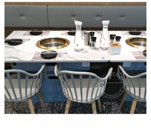 Tavolo da BBQ coreano commerciale Set tavolo da fuoco carbone Barbecue con sedia da tavolo in marmo per alberghi e ristoranti - Product Image 4