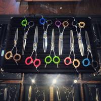 Ciseaux de coiffure Huodong authentiques, à dents plates, pour effilage, finition sans trace, ensemble de neuf pièces, professionnels pour stylistes, modèle feuille de saule