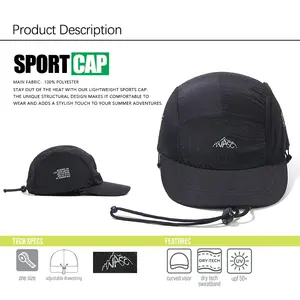 Lightweight Waterproof Custom Logo Polyester Breathable Running Ripstop 5 Camp Sport Unstructured 5 Panel Cap Hat