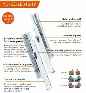 YOUDO Factory 3-Fold Full Extension Undermount Concealed Cabinet Slide Rail Soft <strong>Close</strong> <strong>Drawer</strong> Slide Dining Gym Bedroom Hotel - Product Image 2