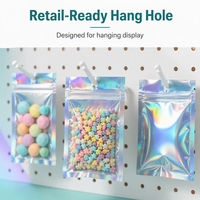 Sacs en Mylar Mini Ziplock en stock, transparents d'un côté, holographiques, pour le stockage alimentaire